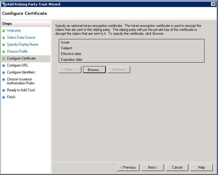 Token encryption certificate step