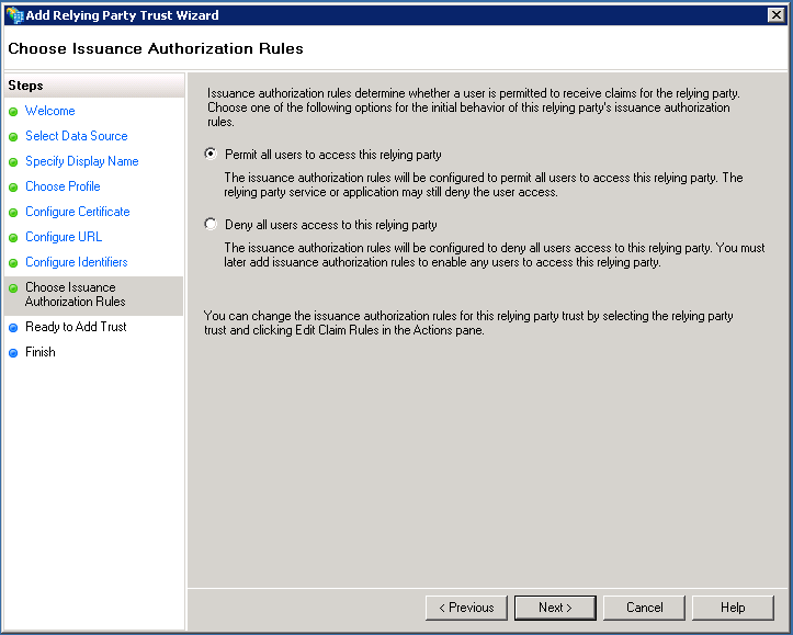 Permit all users to access this relying party