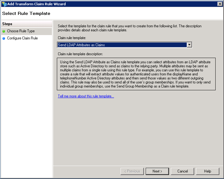 Select Send LDAP attributes as Claims