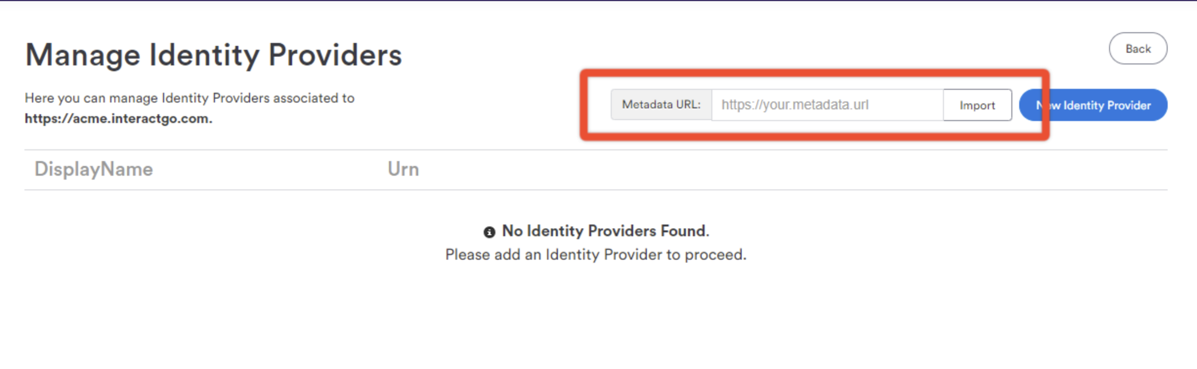 Import ADFS metadata in Interact