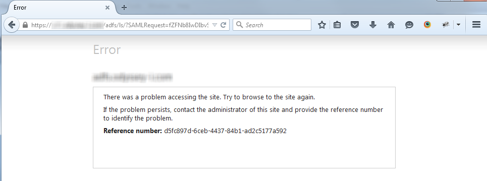 ADFS error message