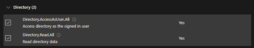 Select Directory permissions