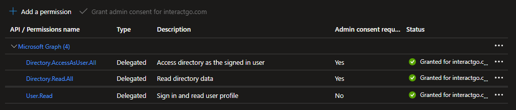 Grant admin consent button