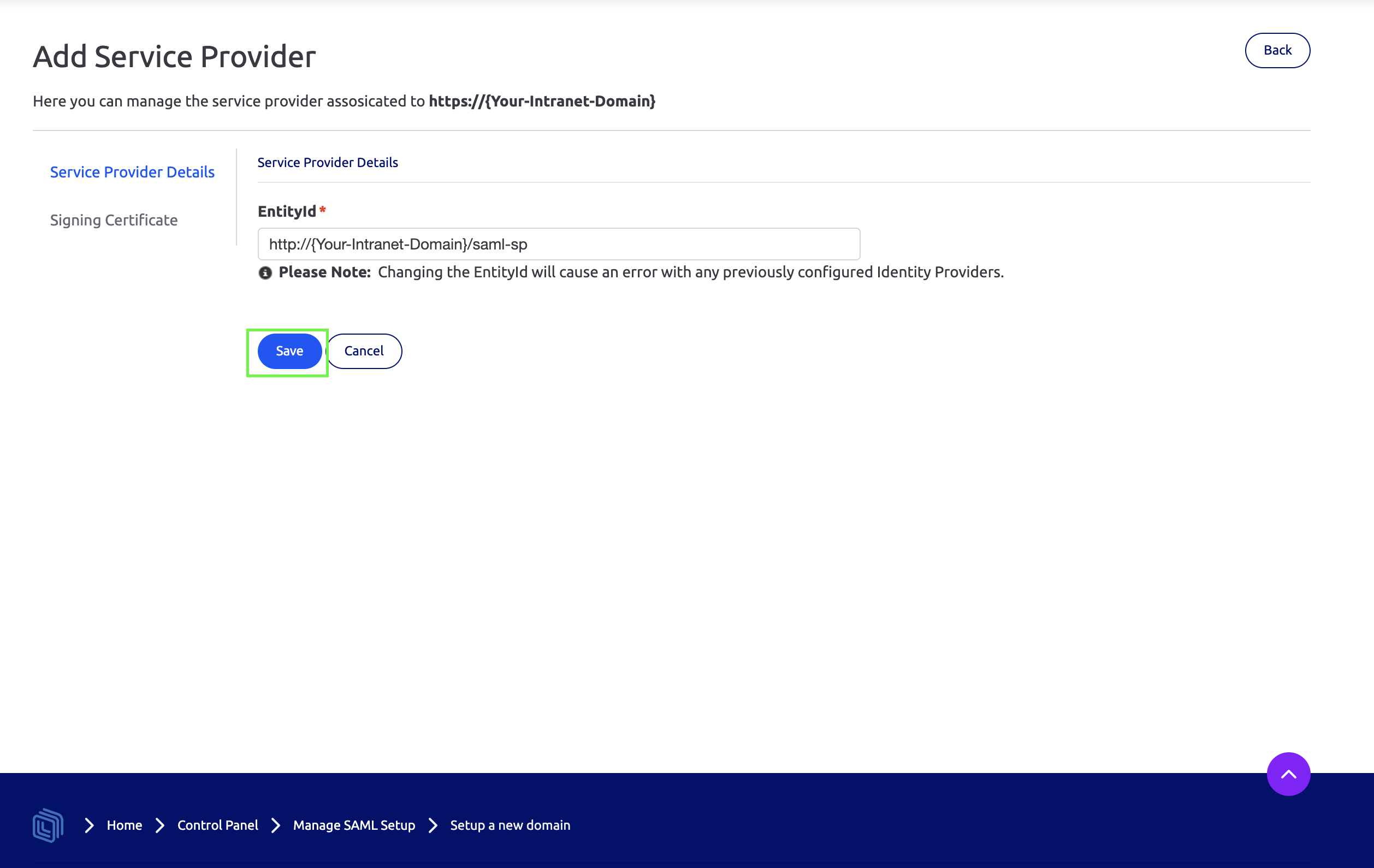 Save service provider details