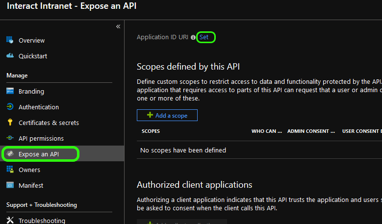 Set the Application ID URI