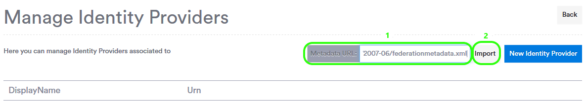 Import the metadata URL