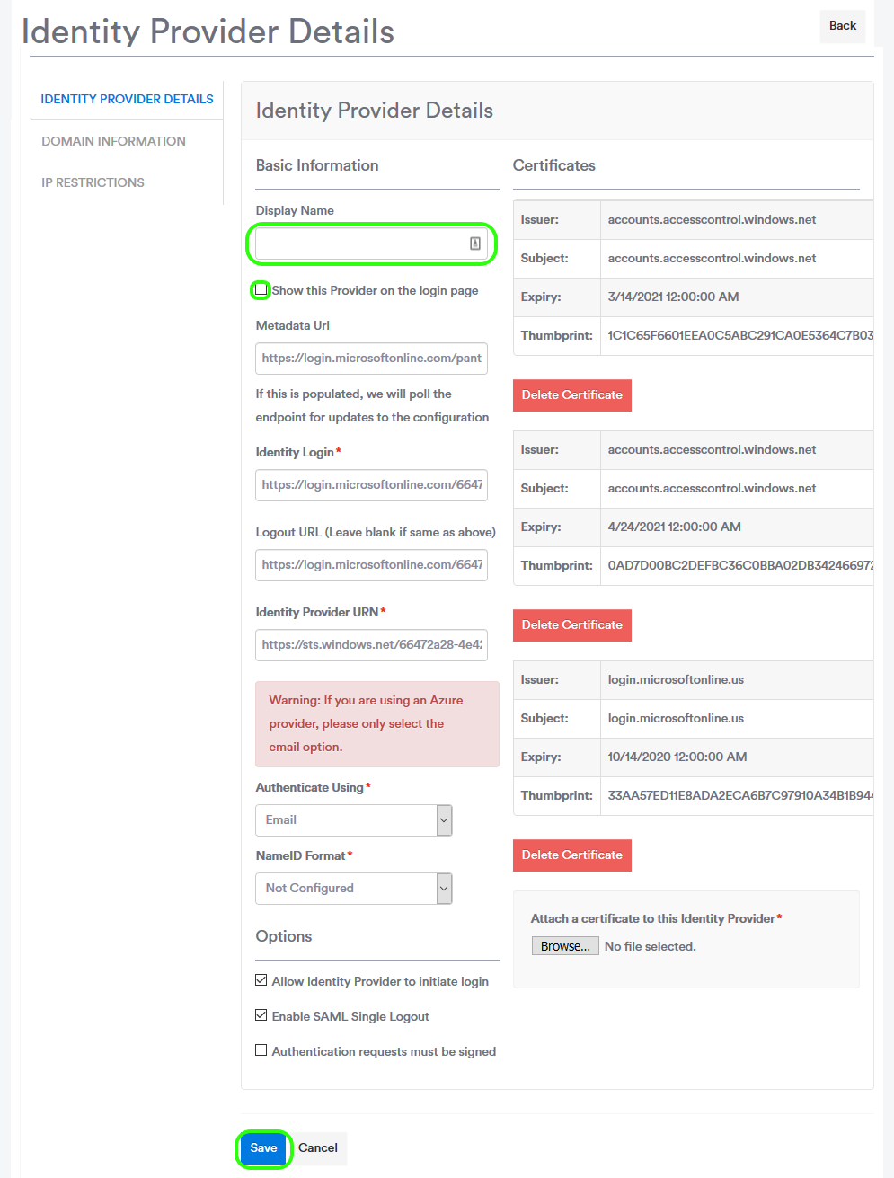 Edit the new identity provider