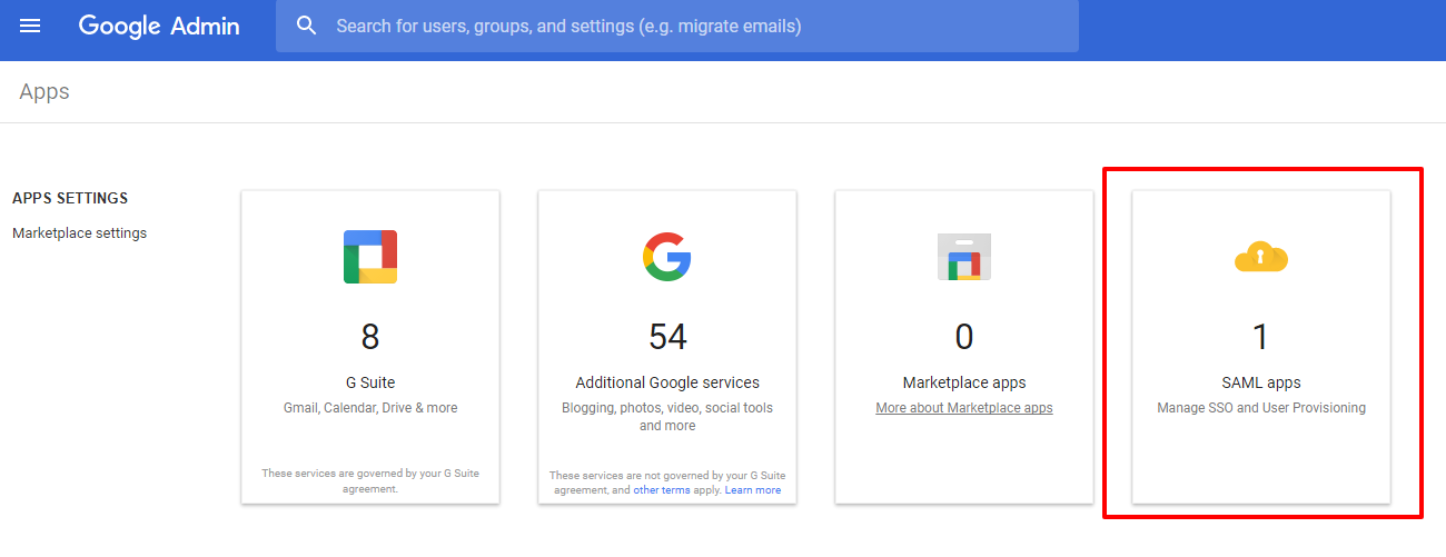 Select SAML Apps in Google Workspace