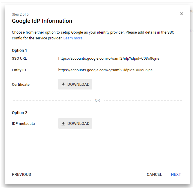 Google Workspace IdP details