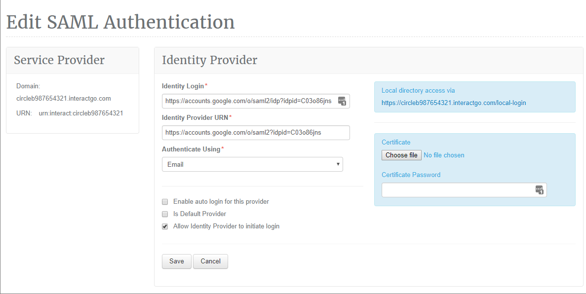 Identity provider details in Interact