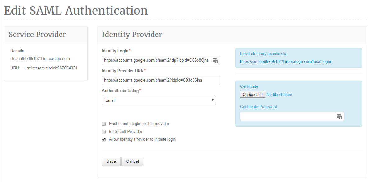 Identity provider details in Interact
