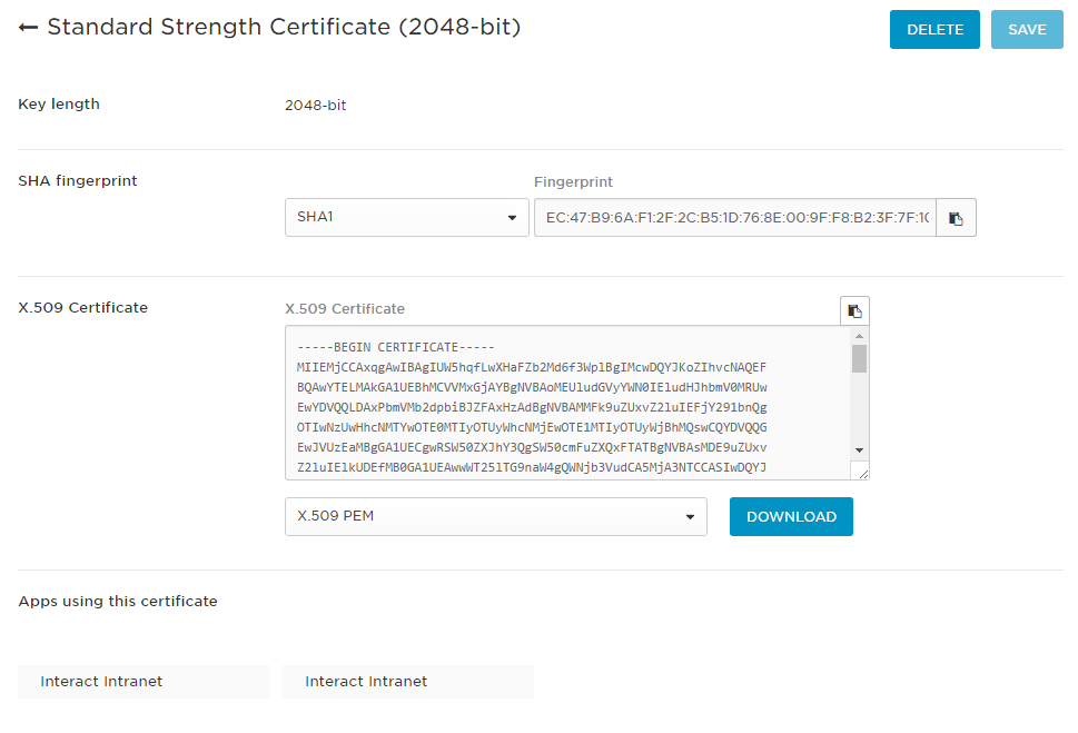OneLogin X.509 Certificate details