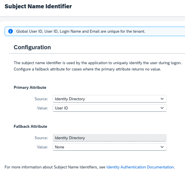 Subject name identifier configuration