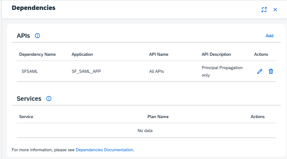 API dependency configuration