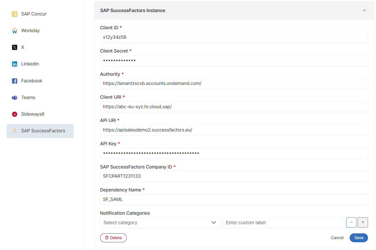 SuccessFactors Marketplace configuration